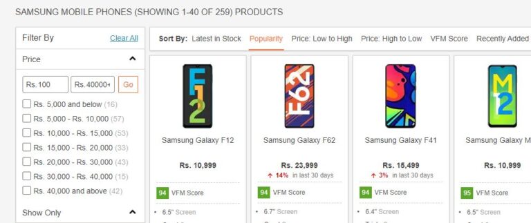 samsung big screen mobile price list