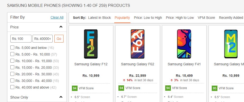 samsung galaxy smartphone price list